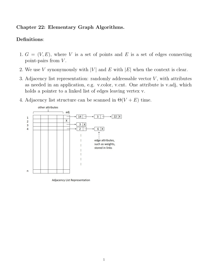 chapter 22 elementary graph algorithms definitions 1 g v