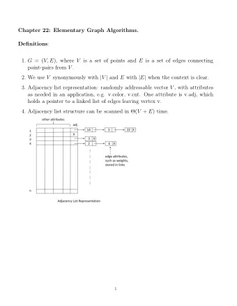 Chapter 22: Elementary Graph Algorithms. Definitions : 1. G = ( V, E ), where V is a set of points