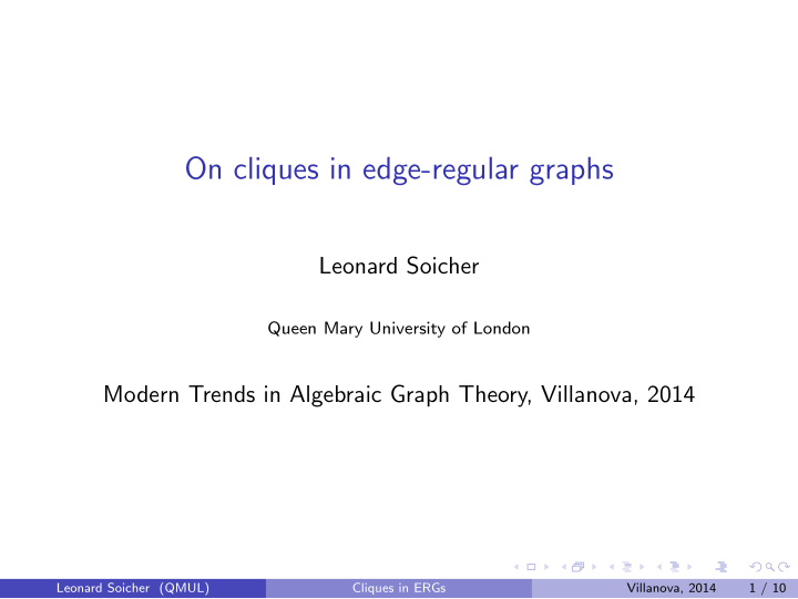 on cliques in edge regular graphs