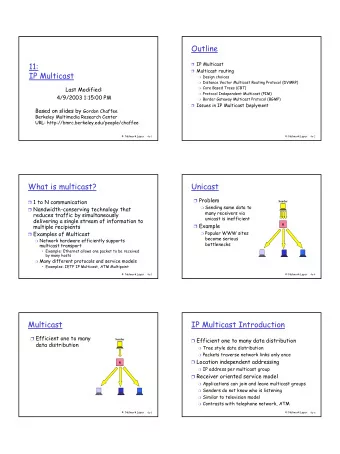 Outline  11:  IP Multicast  Multicast routing  IP Multicast  Design choices  Distance