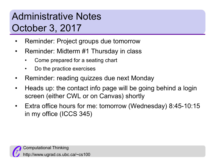 administrative notes october 3 2017