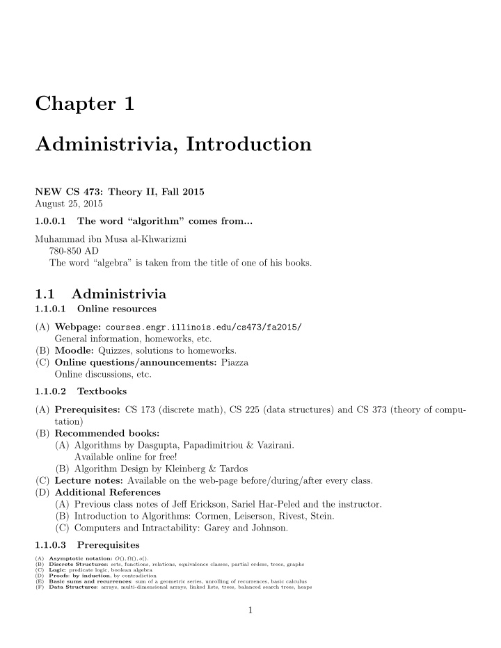 chapter 1 administrivia introduction