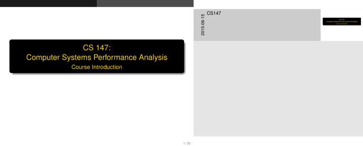 cs 147 computer systems performance analysis