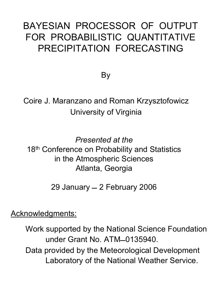 bayesian processor of output for probabilistic
