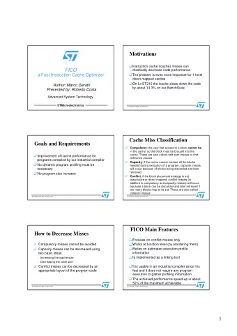 Motivations  Instruction cache (icache) misses can  FICO  drastically decrease code performance a