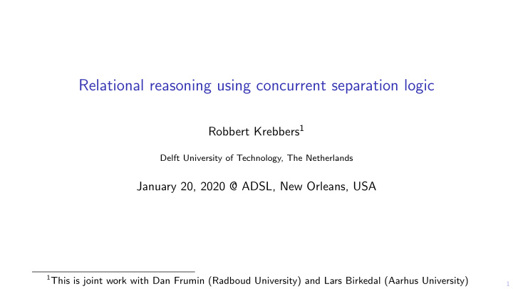 relational reasoning using concurrent separation logic