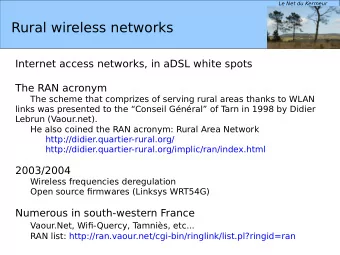 Rural wireless networks  Internet access networks, in aDSL white spots  The RAN acronym  The scheme
