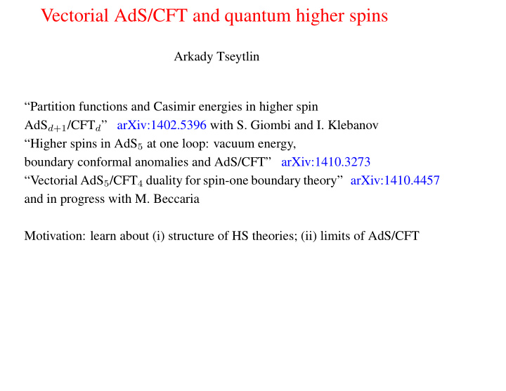 vectorial ads cft and quantum higher spins
