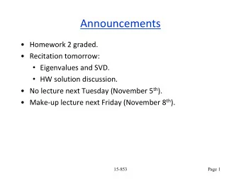 Announcements   Homework 2 graded.   Recitation tomorrow:  Eigenvalues and SVD.  HW