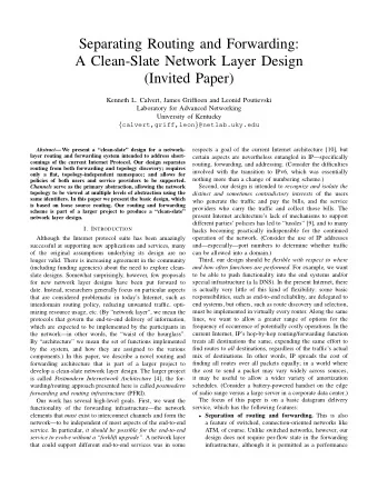 Separating Routing and Forwarding:  A Clean-Slate Network Layer Design  (Invited Paper)  Kenneth L.