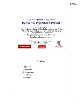 Outline  Background  XIA principles  XIA  i  i l  XIA architecture  Building XIA