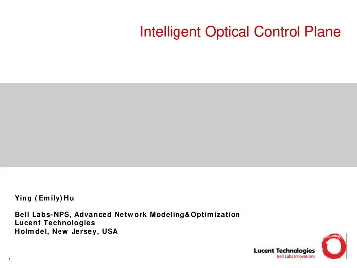 intelligent optical control plane