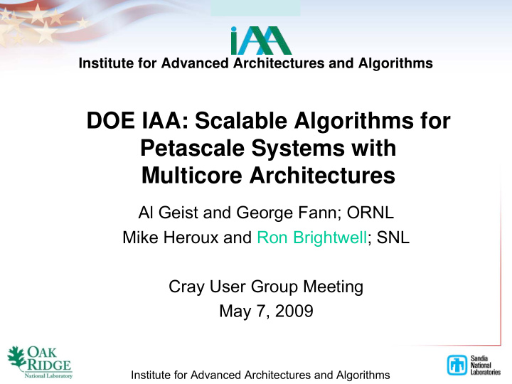 doe iaa scalable algorithms for petascale systems with