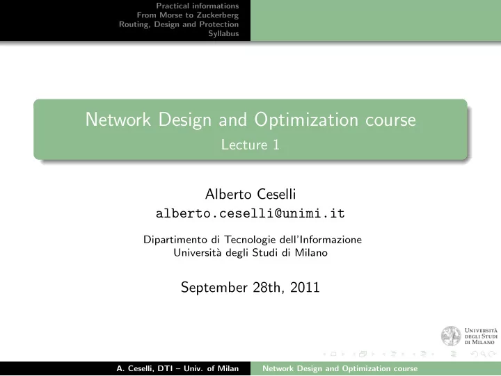 network design and optimization course