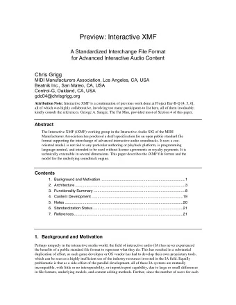 Preview: Interactive XMF  A Standardized Interchange File Format  for Advanced Interactive Audio