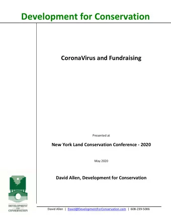 Development for Conservation  CoronaVirus and Fundraising  Presented at  New York Land Conservation