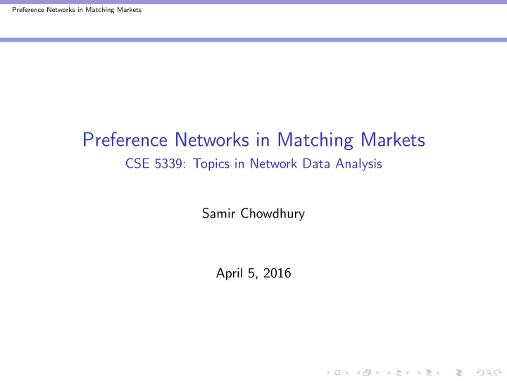 preference networks in matching markets