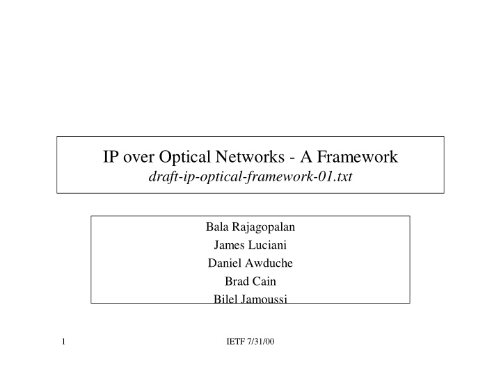 ip over optical networks a framework