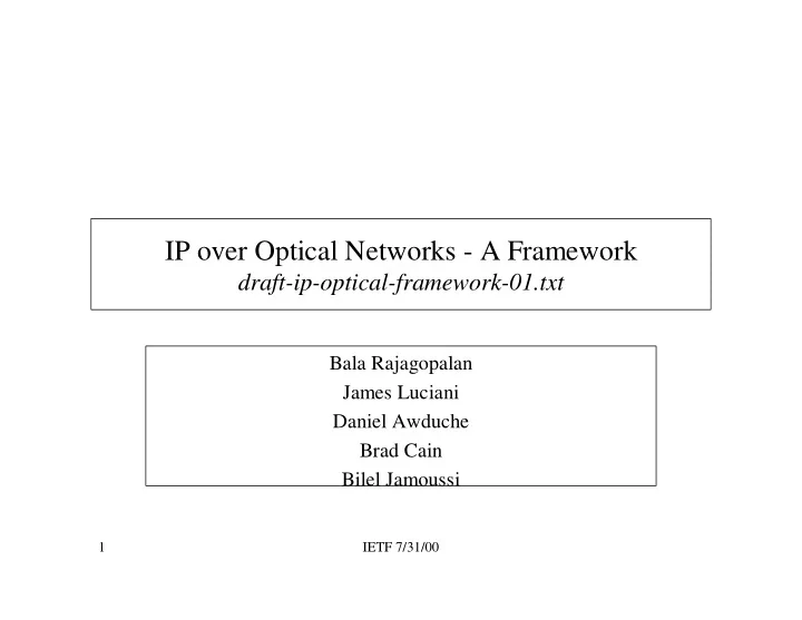 ip over optical networks a framework