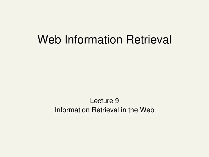 web information retrieval