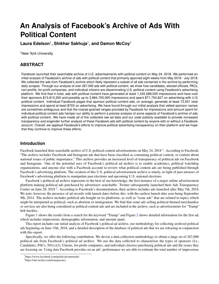an analysis of facebook s archive of ads with political