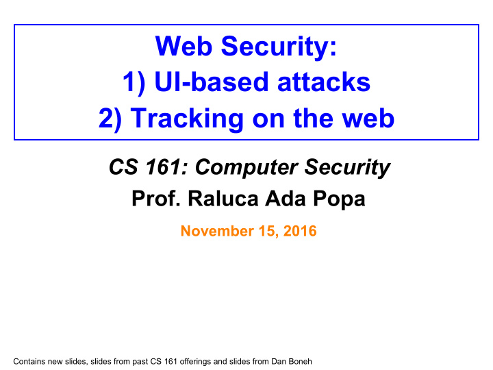 web security 1 ui based attacks 2 tracking on the web
