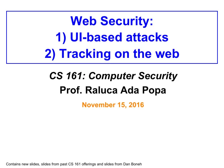 web security 1 ui based attacks 2 tracking on the web