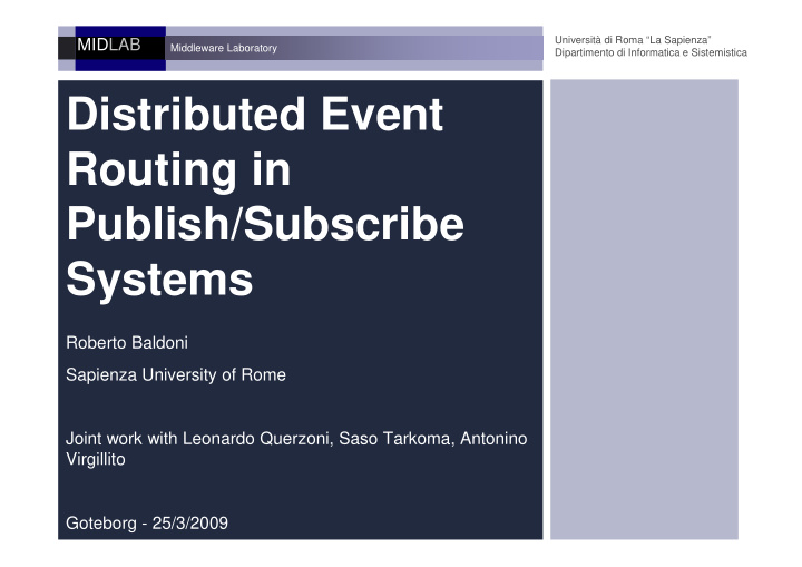 distributed event routing in routing in publish subscribe