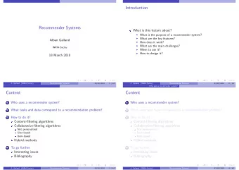 Introduction  Recommender Systems  What is this lecture about?  What is the purpose of a