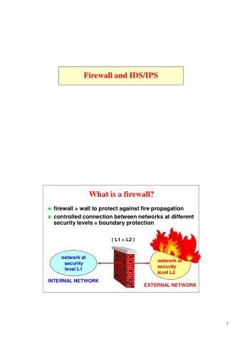 Firewall and IDS/IPS  What is a firewall?  firewall = wall to protect against fire propagation