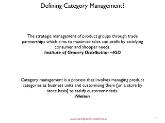 Defining Category Management?  The strategic management of product groups through trade