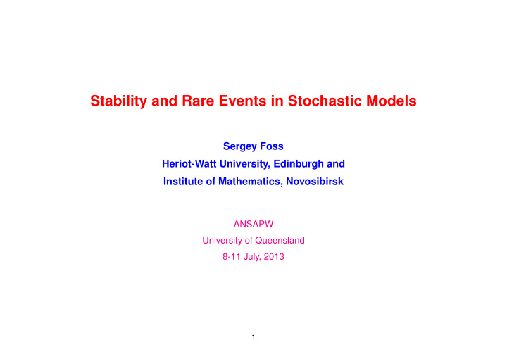 stability and rare events in stochastic models