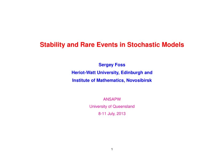 stability and rare events in stochastic models