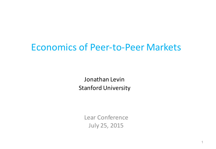 economics of peer to peer markets