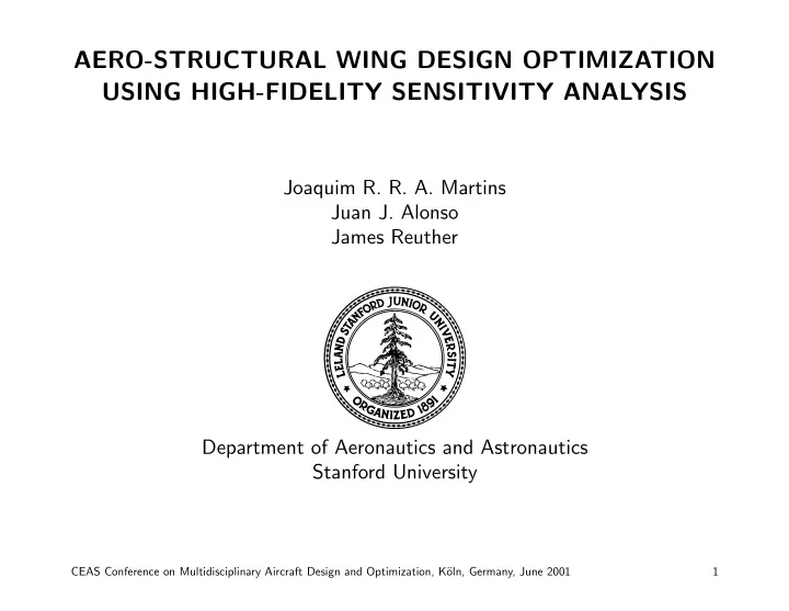 aero structural wing design optimization using high