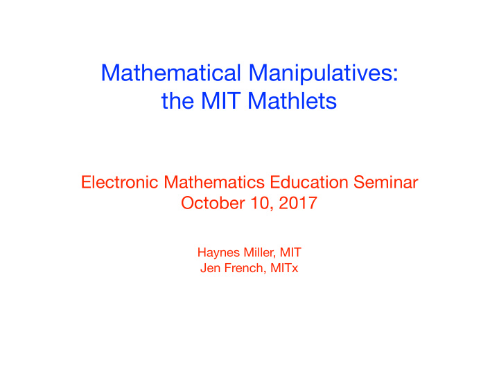 mathematical manipulatives the mit mathlets