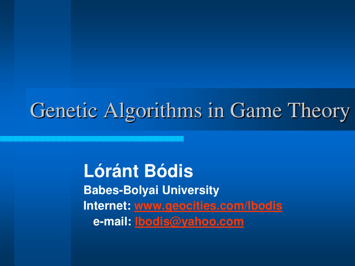 genetic algorithms in game theory genetic algorithms in