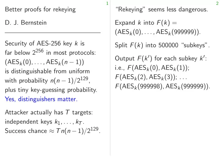 better proofs for rekeying rekeying seems less dangerous