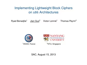 Talk Overview  Introduction  1  Table-based  2  Vector-Permutation  3  Bitslice  4  Results and