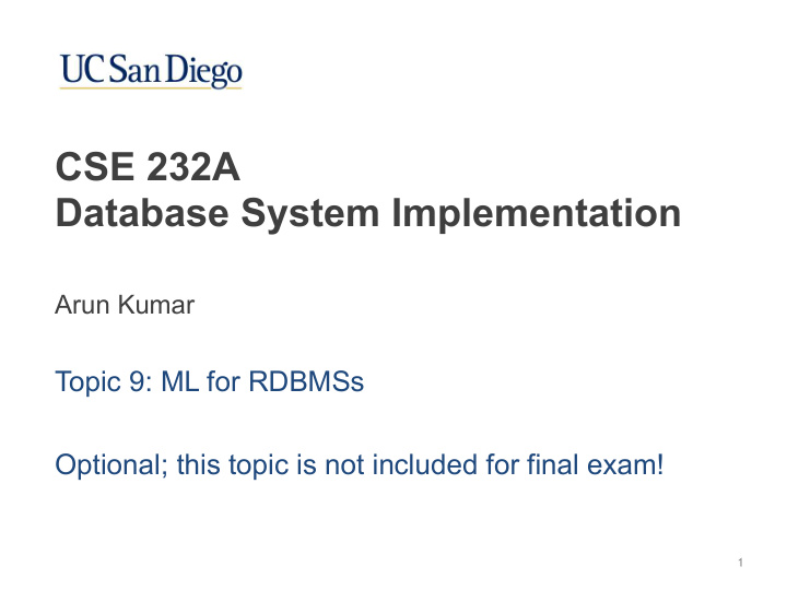 cse 232a database system implementation