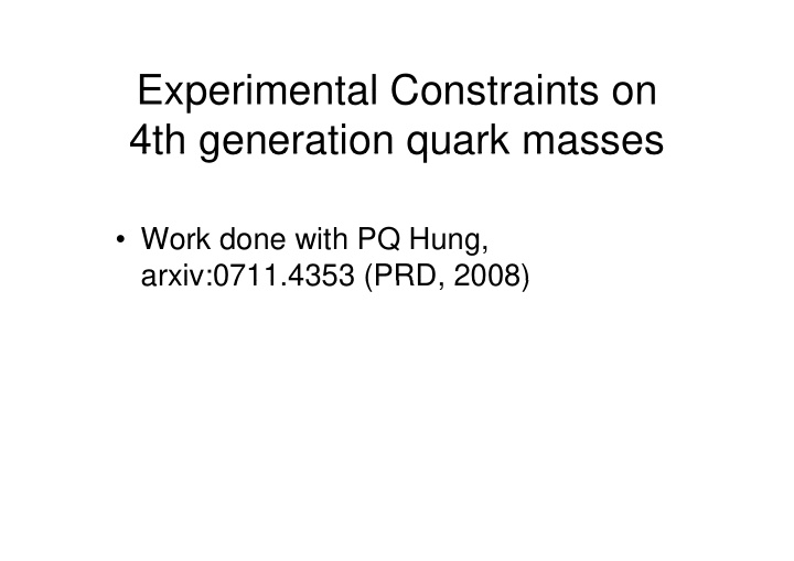 experimental constraints on experimental constraints on