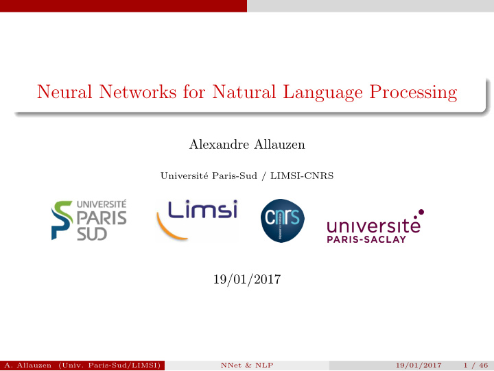 neural networks for natural language processing