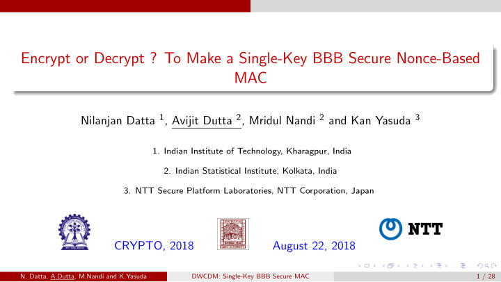 encrypt or decrypt to make a single key bbb secure nonce