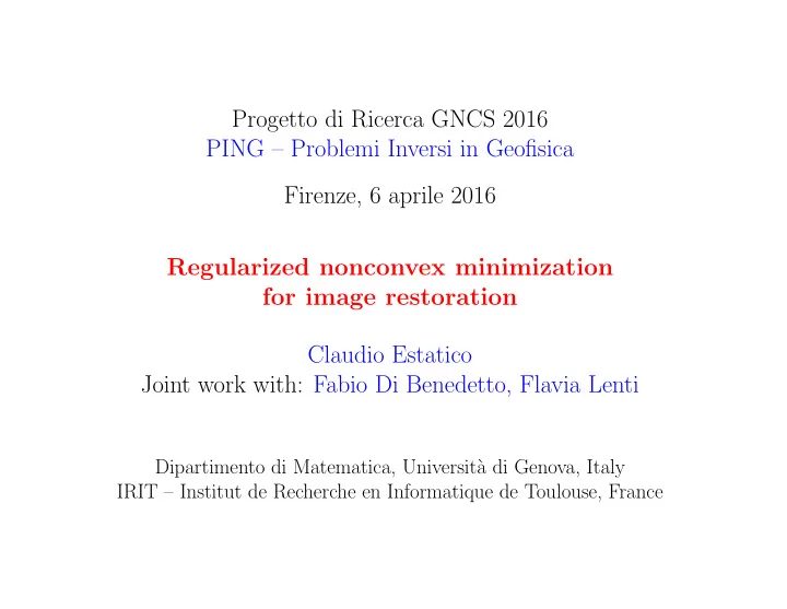 progetto di ricerca gncs 2016 ping problemi inversi in
