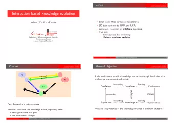 Interaction-based knowledge evolution  Small team (three permanent researchers); ome (