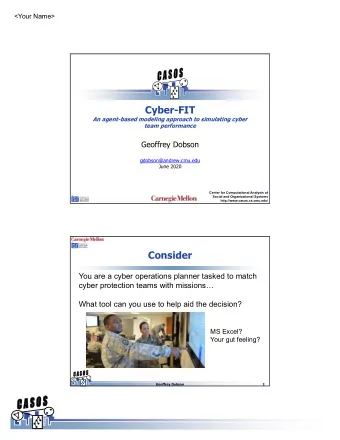 Cyber-FIT  An agent-based modeling approach to simulating cyber  team performance  Geoffrey Dobson