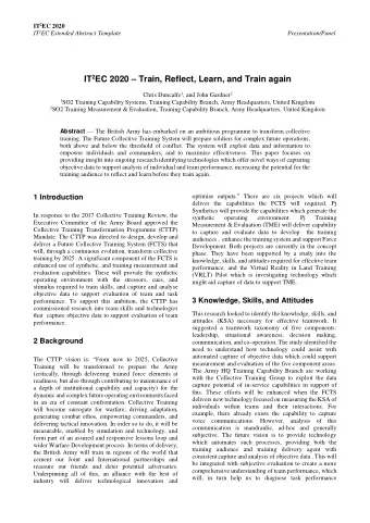 IT 2 EC 2020  Train, Reflect, Learn, and Train again Chris Duncalfe 1 , and John Gardner 2 1 SO2