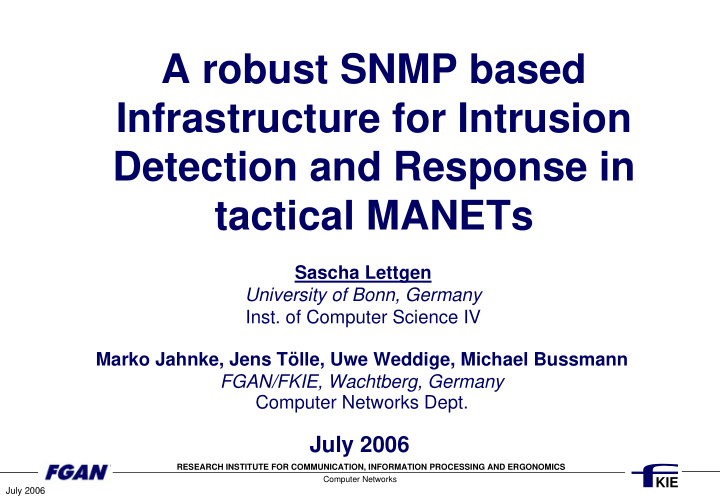 a robust snmp based infrastructure for intrusion
