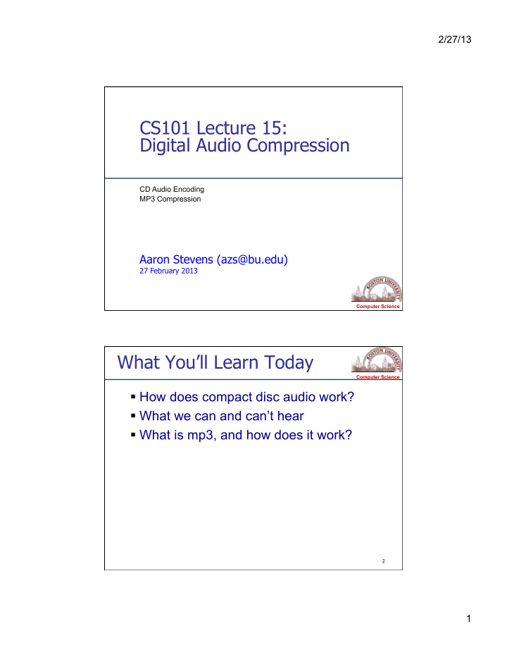 cs101 lecture 15 digital audio compression
