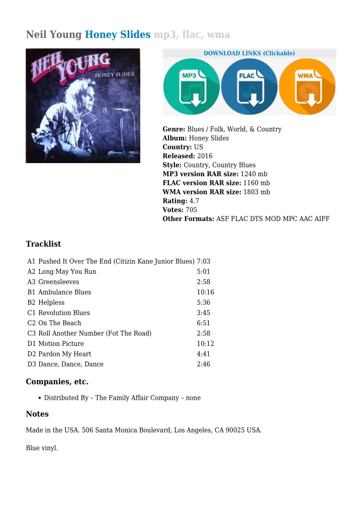 neil young honey slides mp3 flac wma